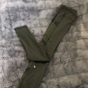 Lulu Lemon Olive Green Leggings w/ Side Mesh